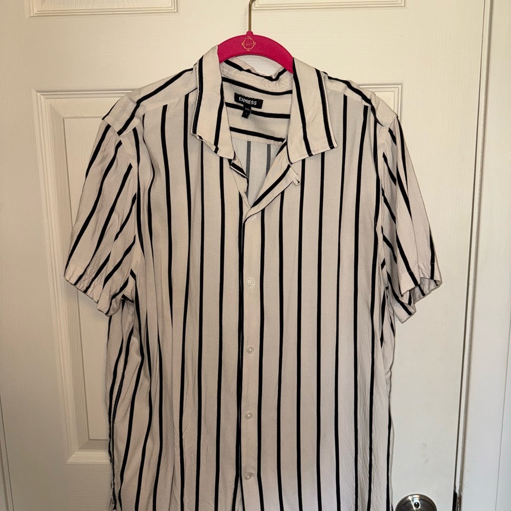 Express Black and White Striped Men's Shirt